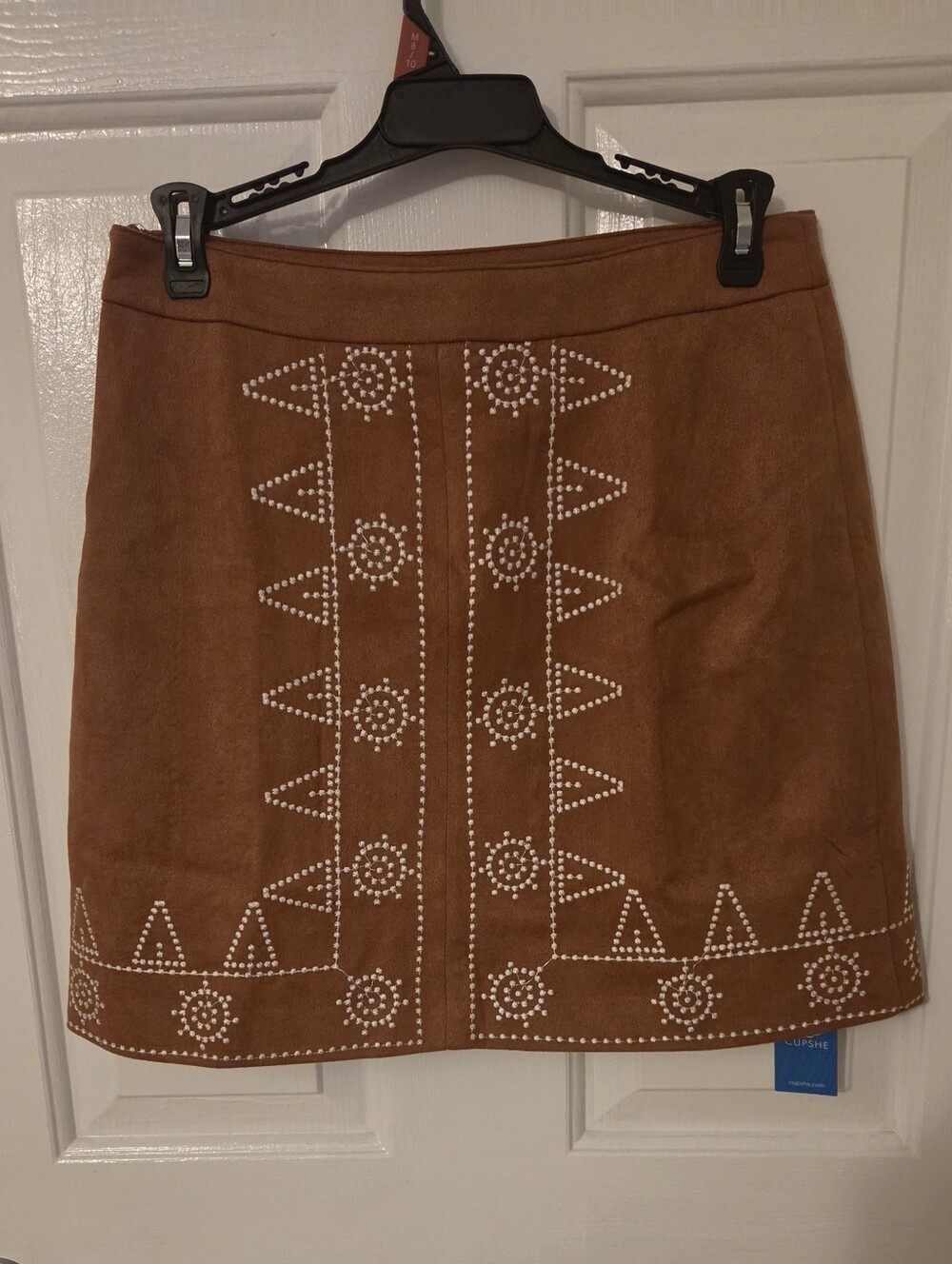 Cupshe Brown Suede-Effect Mini Skirt with White Stud Embroidery